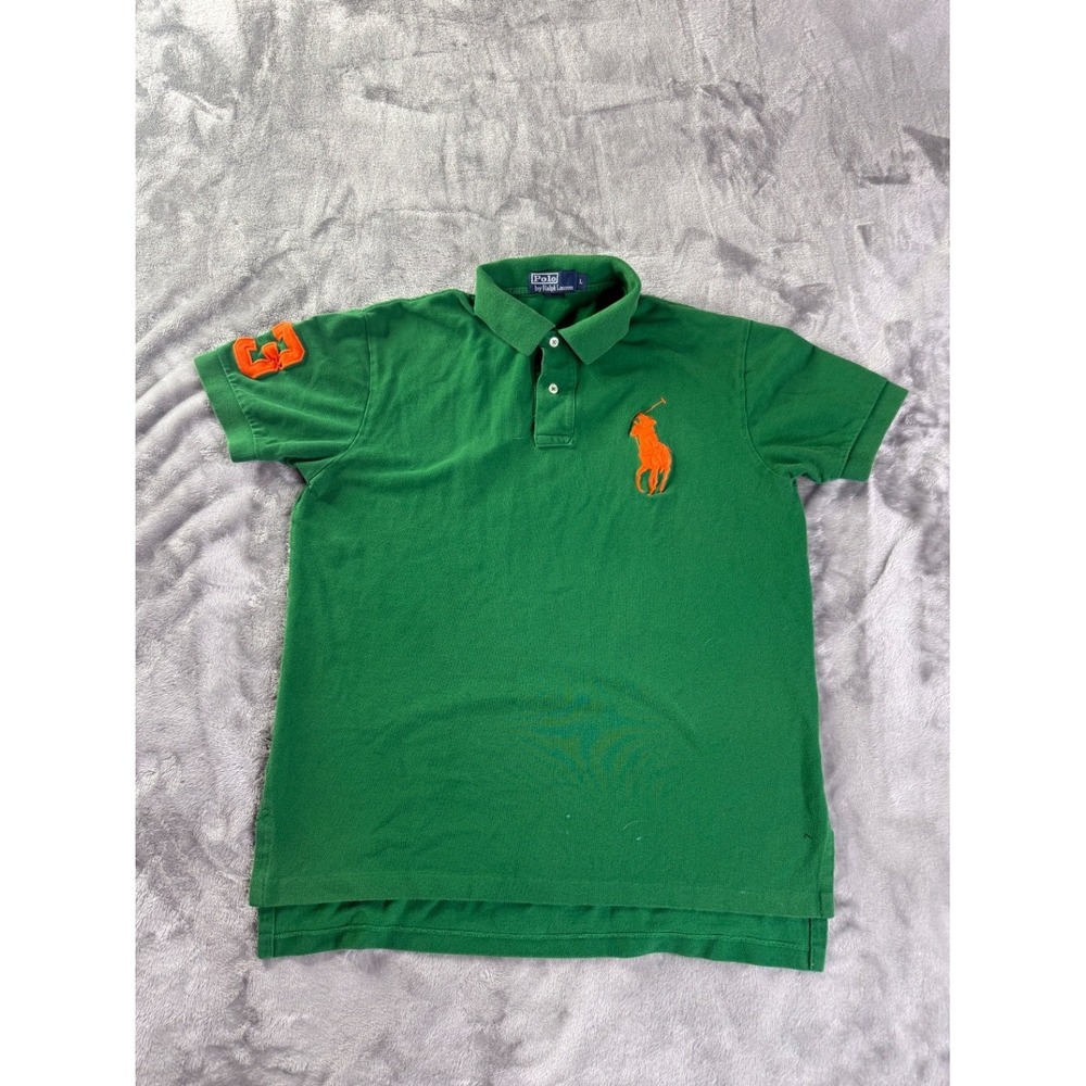 Polo By Ralph Lauren 3 Big Pony Mens L Green Short Sleeve Classic Fit Orange